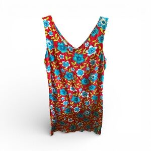 Jonathan Martin Vintage Y2K Red and Blue Floral Resortwear Sundress Flower Dress